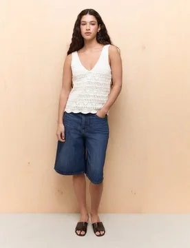 Top de mujer de punto tipo crochet con calados - Easy Wear - FashionsVida