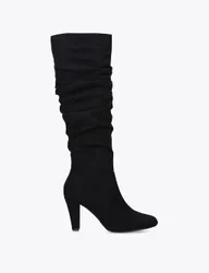 Ruched Block Heel Knee High Boots Black female