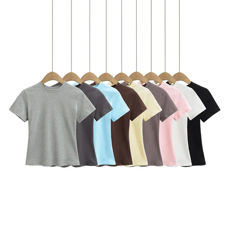 Women's short-sleeved t-shirt, solid color, standard shoulder fit, casual style, basic model - Aliexpress - FashionsVida
