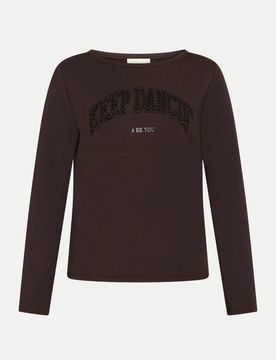 Langarmshirt mit Schriftzug Braun 42