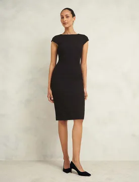 Wide Neck Knee Length Shift Dress Black female - Hobbs - FashionsVida