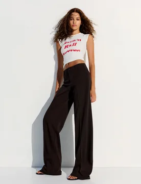 Pantalon Wide Leg 34 Marron - Bershka - FashionsVida