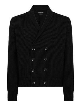 Cardigan in lana e seta con collo a scialle