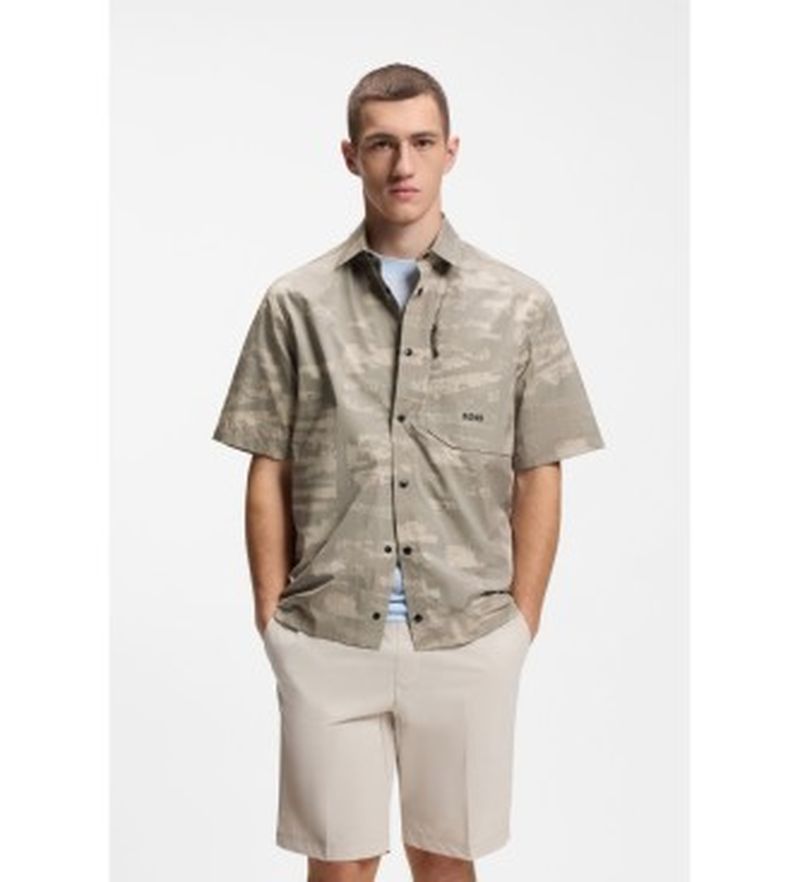 Para hombre. 50559568 Camisa Globe Print (L), Casual, Algodón, Manga corta