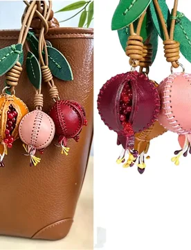 Genuine Leather Pomegranate Fruit Pendant Creative Handmade Fashion Delicate Handbag Ornament Cute Personalized Bag Accessories - Aliexpress - FashionsVida