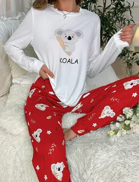 Conjunto de pijama de manga larga con estampado de koala, ropa de otoño e invierno, Navidad - Shein - FashionsVida