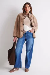 Women's Patchwork Feather Knit Jumper in Beige Size: Small - Beige - Size: S