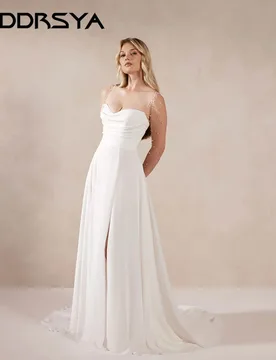 RODDRSYA Elegant Long Sleeves Bridal Dress With Pearls Minimalist Chiffon Wedding Gown A-line Backless robe de mariée Customized - Aliexpress - FashionsVida