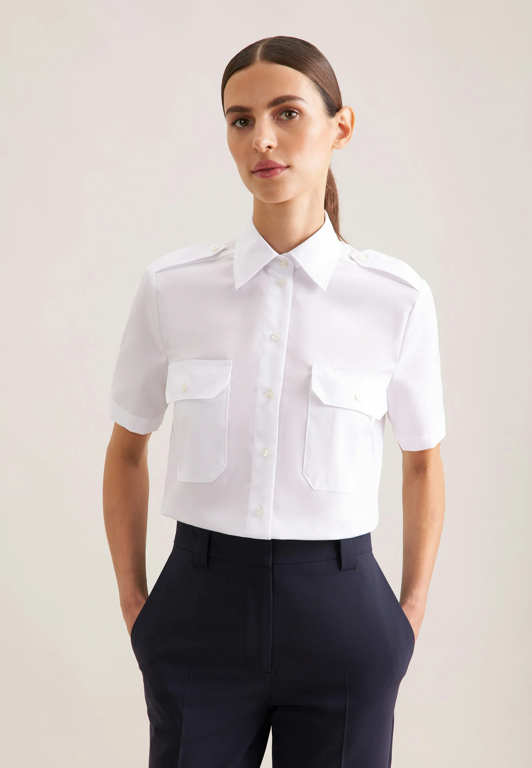 Pilotenbluse Uni Weiß 38 - Seidensticker - FashionsVida