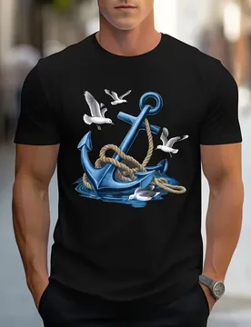 Seaside Anchor Graphic Printed Men's Short Sleeved T-Shirt Tops Fashion Casual Outdoor Sports And Fitness Daily Men's Clothing - Aliexpress - FashionsVida