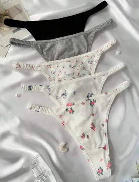 Set de 5 piezas/paquete de tangas de unicolor y con estampado floral diminuto - Shein - FashionsVida