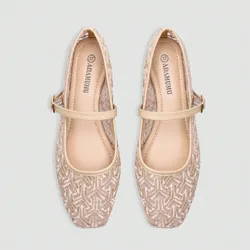 Zapatos planos ADAMUMU, ballet de moda para mujer, zapatos de baile de tela de malla bordada con encaje, planos casuales transpirables de unicolor, za