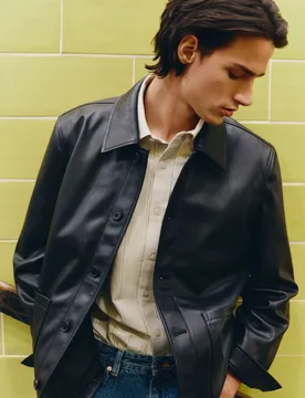 Faux Leather Chore Jacket Black male - M&S - FashionsVida