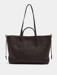 Leather Lattice Tote Bag Chocolate female