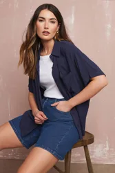 Tall Cotton Crinkle Shirt - Dark Navy - Size: 20