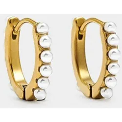 Pendientes de aro de acero inoxidable con perlas decorativas
