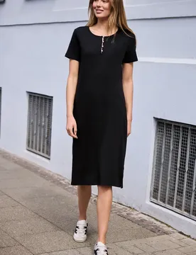 Street One Midi-Kleid in Rippstruktur mit Rundhals female Schwarz