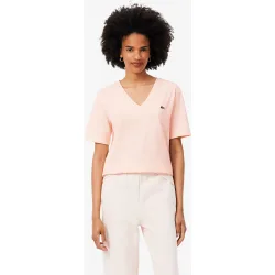 Camiseta de mujer de corte holgado con cuello de pico de algodón suave de manga corta