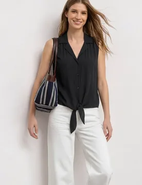 Blusentop mit Bowling-Kragen und Knoten female Schwarz - Street One - FashionsVida