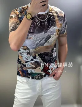 Summer Trendy Thin Short-sleeved Men's T-shirt Fashionable Round Neck Printed Light Luxury Youth Trendy Men's T-shirt - Aliexpress - FashionsVida