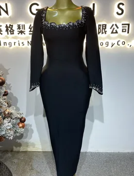 High-quality crystal long-sleeved ball gown, elegant bandage evening dress for women-GZXX343 - Aliexpress - FashionsVida