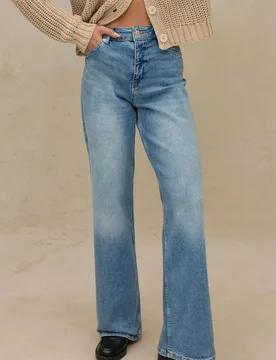 Womens Wide Leg Comfort Denim Jeans - Medium Blue - Size Large - Hiccup - FashionsVida