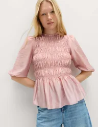 Lyocell Rich Shirred Blouse Blush Pink female