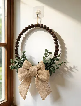 Pieza Decoración colgante para guardería de bebé con cuentas de madera redondas negras, hoja artificial y lazo de lino, textura de cuentas de mader - Shein - FashionsVida
