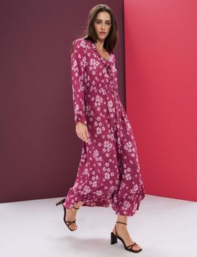 Міді сукня з воланами та зав'язуванням на декольте - multicolor