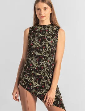 Women's Asymmetric Hem Sleeveless Printed Top in Black Size: 14 - Black - Size: 14 - Enorsia - FashionsVida