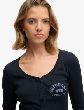Superdry Damen Athletic Langarmshirt mit Knopfleiste Navy - Größe: 42