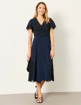 Lace Embellished V-Neck Midi Waisted Dress Navy female - Fatface - FashionsVida