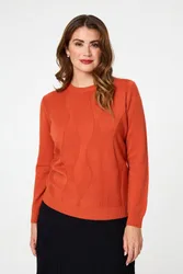 Womens Orange Textured Long Sleeve Slim Knit Jumper - Size Small