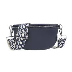 Women's Half Moon Sling Crossbody Bag With Canvas Strap in Navy - Navy - Size: One Size