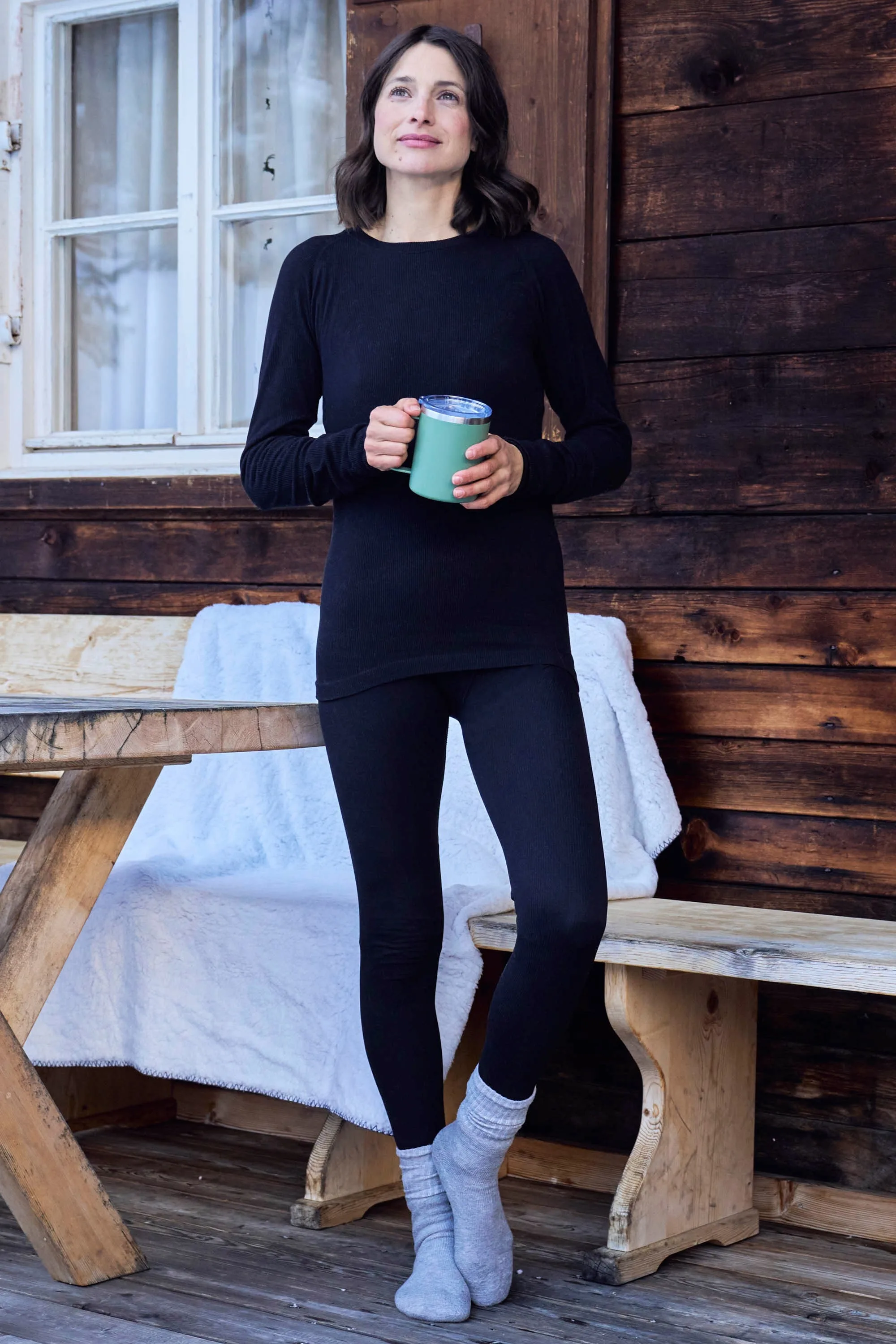Carmel Seamless Womens Ribbed Thermal Pant - Black - Black - Size: M - Mountain Warehouse - FashionsVida