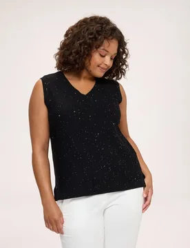 Top de mujer de punto con micro lentejuelas micro lentejuelas distribuidas por toda la superficie de la prenda - Fiorella Rubino - FashionsVida