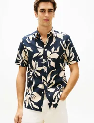 Regular Fit Linen Blend Floral Shirt Navy Mix male