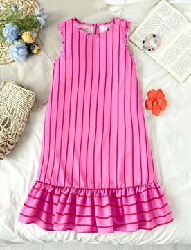 Vestido de línea A sin mangas rosa casual de verano para vacaciones para niña preadolescente - Shein - FashionsVida