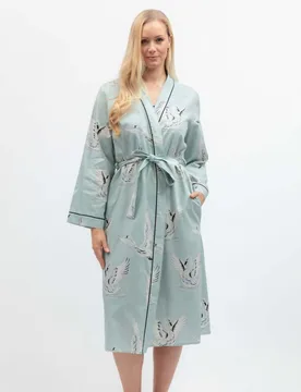 Cotton Modal Swan Print Dressing Gown Mint female - Cyberjammies - FashionsVida