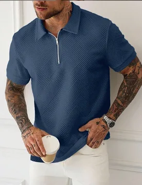 Camisa polo de manga corta casual de unicolor con media cremallera para hombre, verano, formal - Shein - FashionsVida