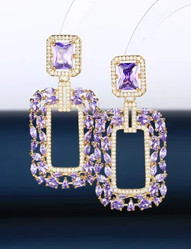 Silver Needle Luxury Square Purple Gemstone Hollow Drop Earrings, Elegant Party Wedding Jewelry Gift for Women - Aliexpress - FashionsVida