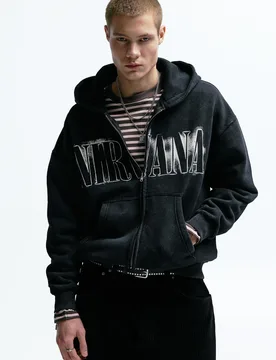 Nirvana Zip-Up Hoodie (Size: ) - Pull&bear - FashionsVida