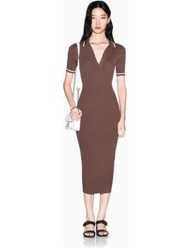 Vestido midi cuello polo en punto con viscosa - Armani Exchange - FashionsVida