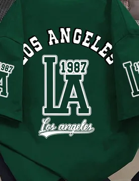 Camiseta de manga corta holgada, cómoda y transpirable con diseño retro de la Academia de LA para adolescentes varones, ropa casual de verano para e - Shein - FashionsVida