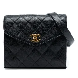Mini CC Quilted Caviar Envelope Flap