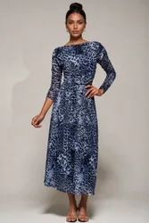 Women's Long Sleeve Asymmetric Mesh Midi Dress Size: 12 - Multicolor - Size: 12