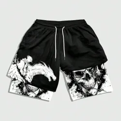 Shorts casuales de baloncesto de ajuste casual con cordón en la cintura y estampado de calavera para hombres, escuela