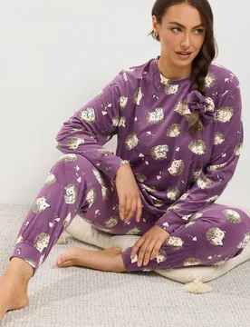 Women's Soft Touch Pyjama Set in Purple Size: 38-40 - Purple - Size: 38-40 - Yours - FashionsVida