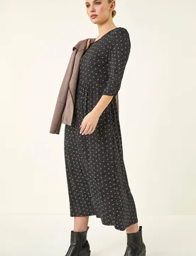 Women's Petite Spot Pocket Stretch Ruched Midi Dress in Black Size: 12 - Black - Size: 12 - Roman - FashionsVida