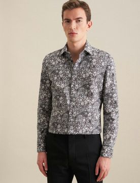 Slim Business Hemd Druck Grau 45